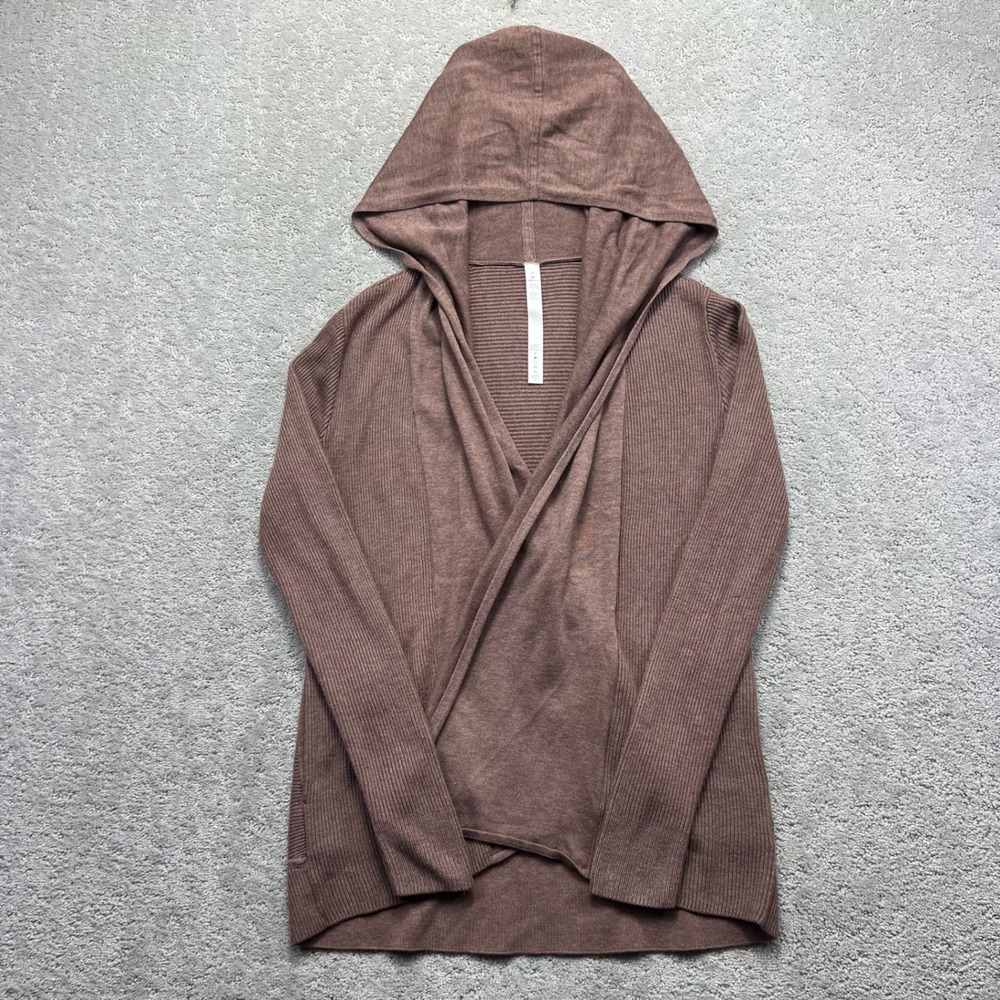 Lululemon Sundown Wrap Cardigan Sweater Womens Size 6 Brown Knit Hooded Pockets